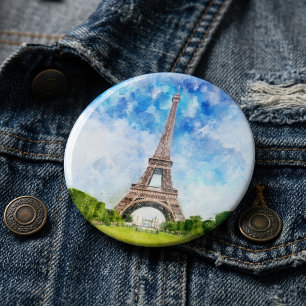 Chapa Redonda De 15 Cm Impresión de Arte de Acuarela de la Torre Eiffel d