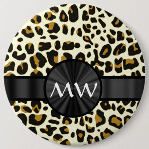 Chapa Redonda De 15 Cm Impresión de monograma y leopardo