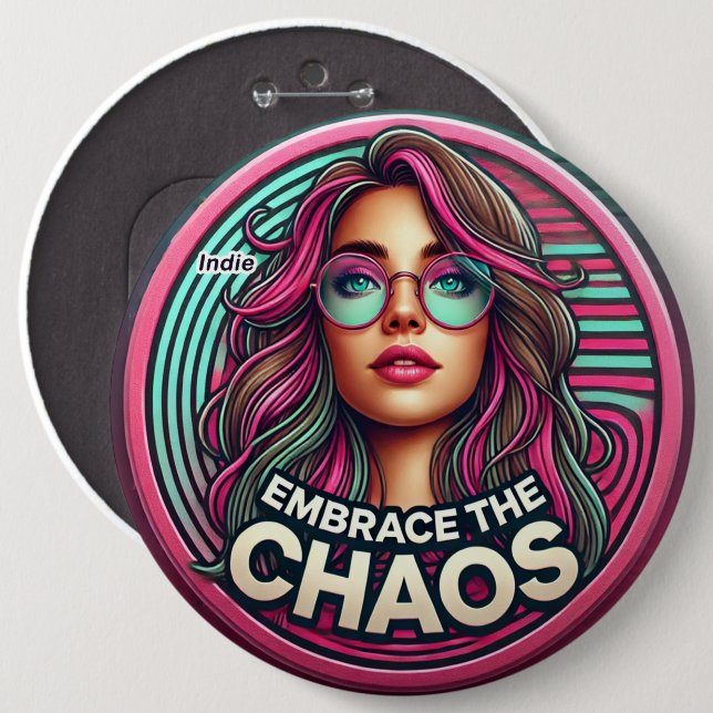 Chapa Redonda De 15 Cm Indie Badge - "Abraza el caos" (Anverso y reverso)