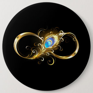 Chapa Redonda De 15 Cm Infinito con la pluma de pavo real dorado