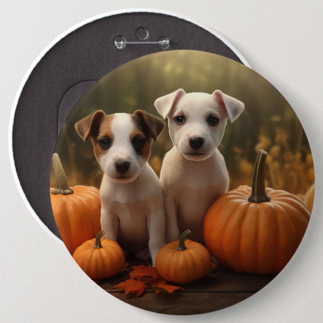 Chapa Redonda De 15 Cm Jack Russell Puppy Autumn Delight Pumpkin (Anverso y reverso)