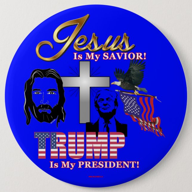 CHAPA REDONDA DE 15 CM ¡JESÚS ES MI TRUMP SALVADOR ES MI PRESIDENTE! (Anverso)
