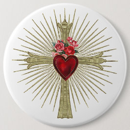 Chapa Redonda De 15 Cm Jesús Oro Cruzar el corazón rojo y los rosas aman