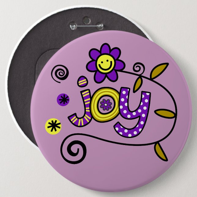 Chapa Redonda De 15 Cm Joy I Doodles I Purple I 6x6 Button (Anverso y reverso)