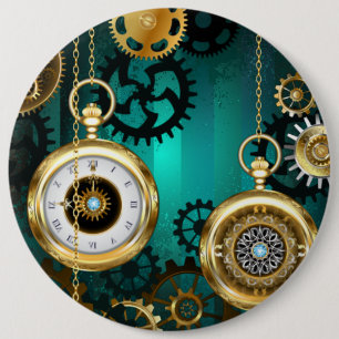 Chapa Redonda De 15 Cm Joyería Steampunk Reloj en un fondo verde