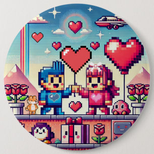Chapa Redonda De 15 Cm Jugador 8 bit día de San Valentín