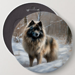 Chapa Redonda De 15 Cm Keeshond Deja que nieve Navidad