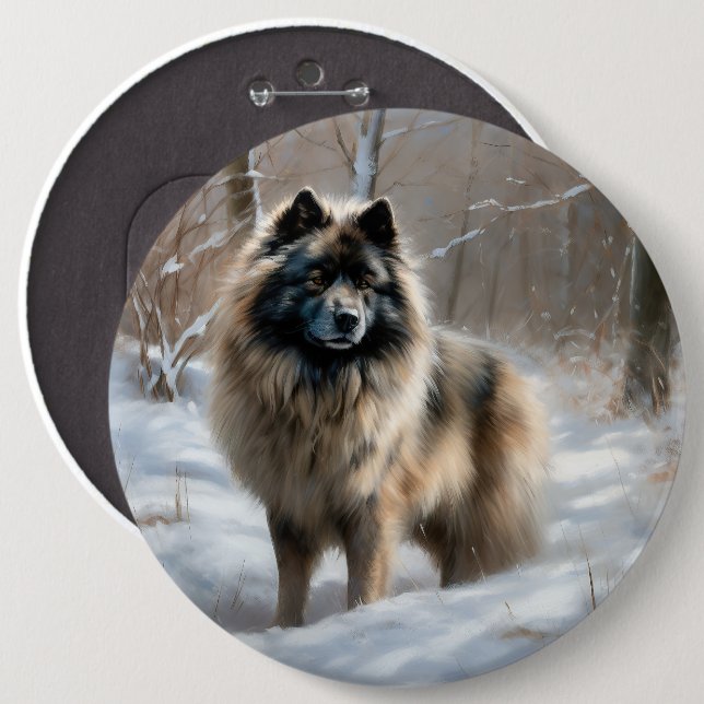 Chapa Redonda De 15 Cm Keeshond Let It Snow Navidades (Anverso y reverso)