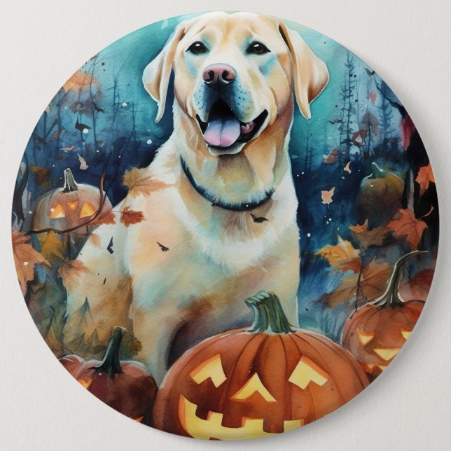 Chapa Redonda De 15 Cm Labrador de Halloween con calabazas temerosas (Anverso)
