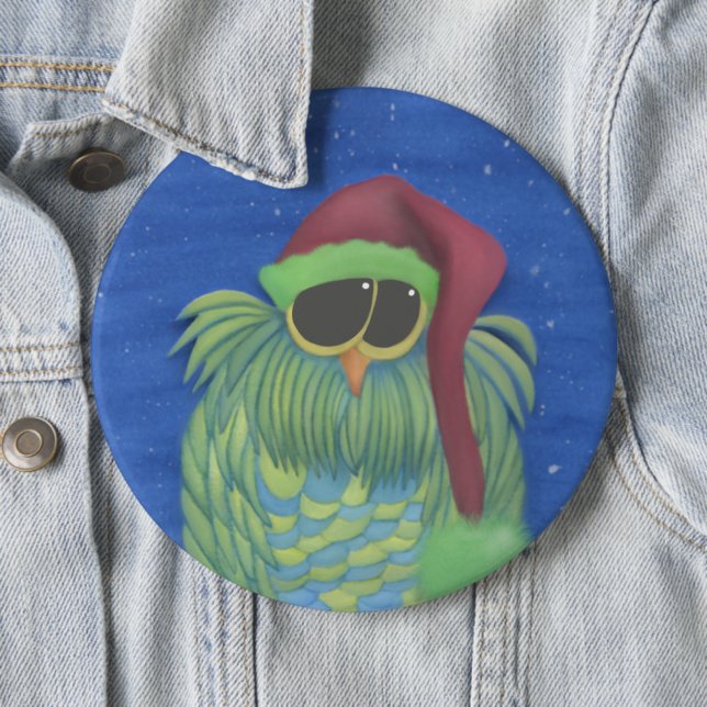 Chapa Redonda De 15 Cm Lechuza Adorable con Santa Hat (In situ)