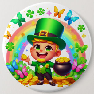 Chapa Redonda De 15 Cm Leprechaun arcoiris con oro