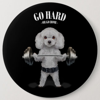 Chapa Redonda De 15 Cm Levantamiento de pesas de perro caniche blanco en