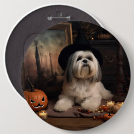 Chapa Redonda De 15 Cm Lhasa Apso Pumpkins Halloween Scary