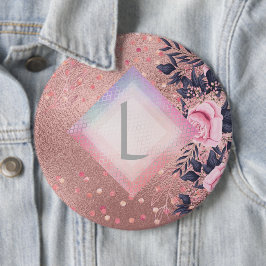 Chapa Redonda De 15 Cm Lilibet Monograma Rosegold Floral fit para Princes