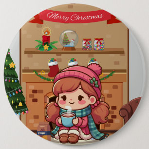 Chapa Redonda De 15 Cm Linda chica de Feliz Navidad con cacao