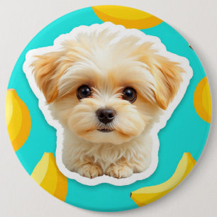 Chapa Redonda De 15 Cm Lindo cachorro divertido con plátano encima