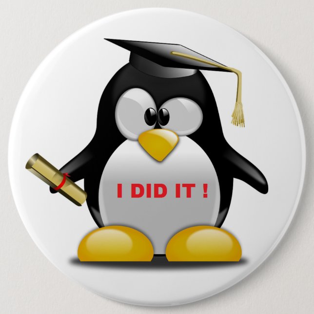 CHAPA REDONDA DE 15 CM "LO HICE" GRADUACIÓN PENGUIN (Anverso)