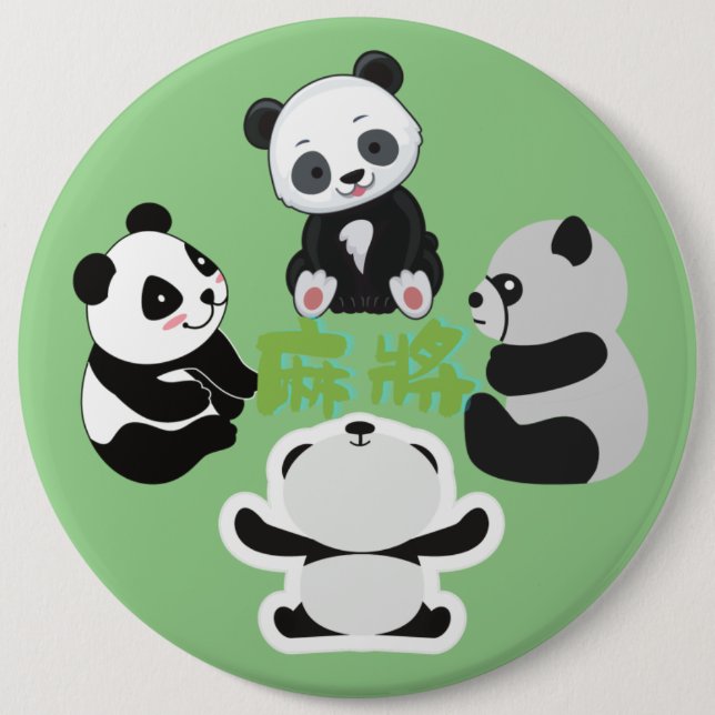 Chapa Redonda De 15 Cm Mahjong Panda Cute Funny (Anverso)