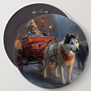 Chapa Redonda De 15 Cm Malamute de Alaska Temporada Navideña Festiva