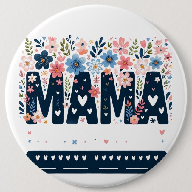 Chapa Redonda De 15 Cm Mama Floral Heart – Boho Chic Mom Design (Anverso)