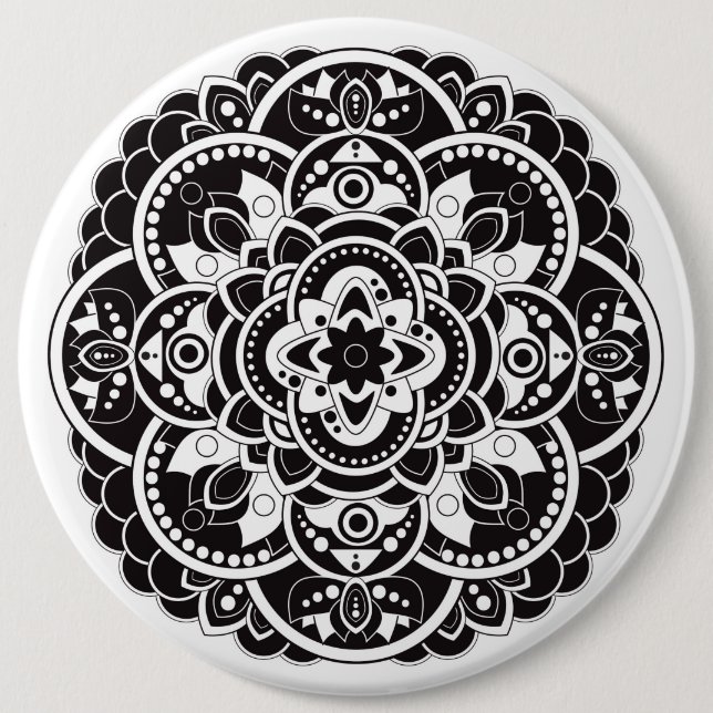 Chapa Redonda De 15 Cm Mandala blanco y negro (Anverso)