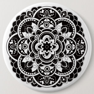 Chapa Redonda De 15 Cm Mandala blanco y negro
