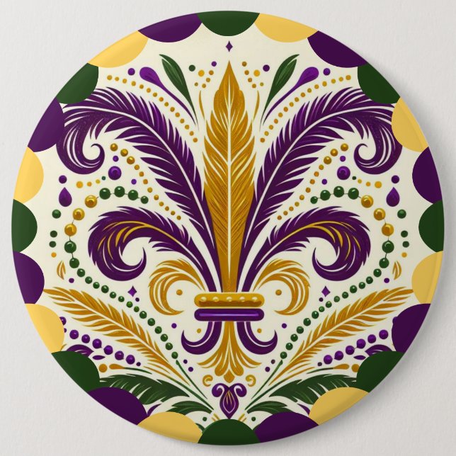Chapa Redonda De 15 Cm Mardi Gras fleur-de-lis (Anverso)