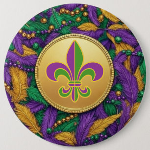 Chapa Redonda De 15 Cm Mardi Gras Flor de lis