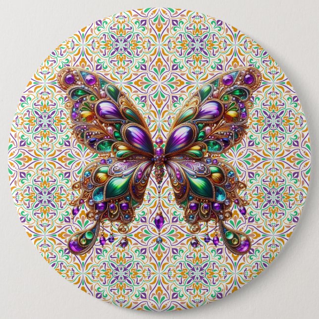 Chapa Redonda De 15 Cm Mariposa de Mardi Gras (Anverso)