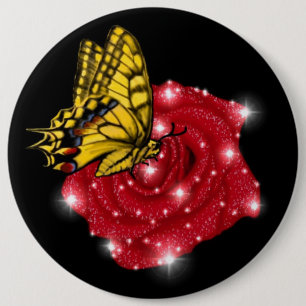 Chapa Redonda De 15 Cm Mariposa en rosa roja con estrellas y gotas de llu