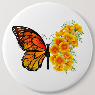 Chapa Redonda De 15 Cm Mariposa Flor con Amapola de California Amarilla