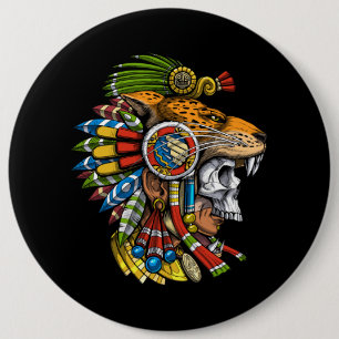 Chapa Redonda De 15 Cm Máscara de Jaguar azteca