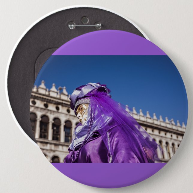 Chapa Redonda De 15 Cm Máscara violeta de carnaval en Venecia (Anverso y reverso)
