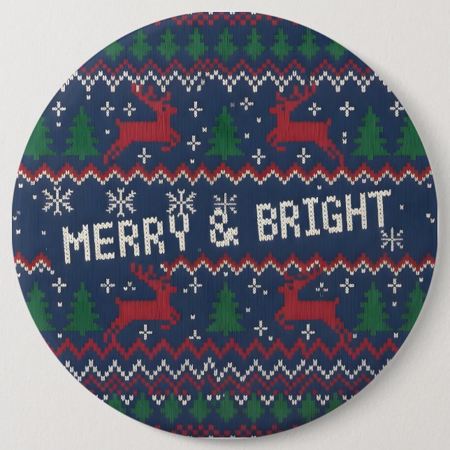 Chapa Redonda De 15 Cm Merry & Bright Ugly Christmas Sweater (Anverso)