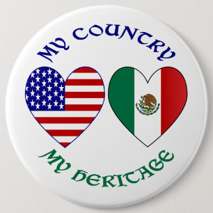 Chapa Redonda De 15 Cm Mexico Flag USA Flag My Country My Heritage 
