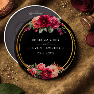 Chapa Redonda De 15 Cm Moda boda floral negro rojo