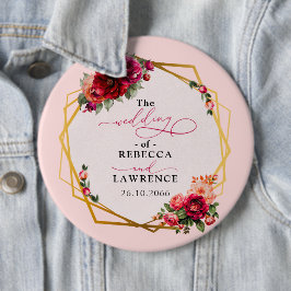 Chapa Redonda De 15 Cm Moda floral rosa rosado y boda de oro falso