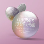 Chapa Redonda De 15 Cm Moderna fiesta de graduación de fotos rosa con arc<br><div class="desc">Moderna decoración contemporánea de fiesta de graduación de fotos de color gris favorece a la cadena de claves. Con espacio para fotos e información en la parte posterior de la tarjeta. Moderno color rosa ondulado, pur[azul, verde azulado, azul, verde, naranja, amarillo arcoiris pastel y blanco se puede personalizar para que...</div>
