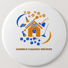 Chapa Redonda De 15 Cm Moderno Cleaning Services Company Naranja Blue Log