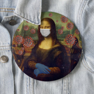 Chapa Redonda De 15 Cm Mona Lisa Jugando A Salvo Alrededor De Coronavirus