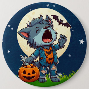 Chapa Redonda De 15 Cm Monstruo de hombre lobo con calabaza
