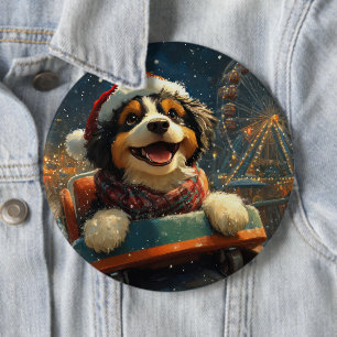Chapa Redonda De 15 Cm Montaña Rusa De Perro Bernedoodle Navidad