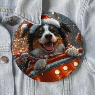 Chapa Redonda De 15 Cm Montaña Rusa de Perro Border Collie Navidad