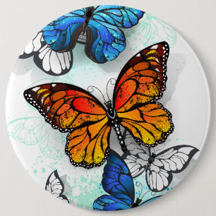 Chapa Redonda De 15 Cm Morfo y monarca de las mariposas voladoras