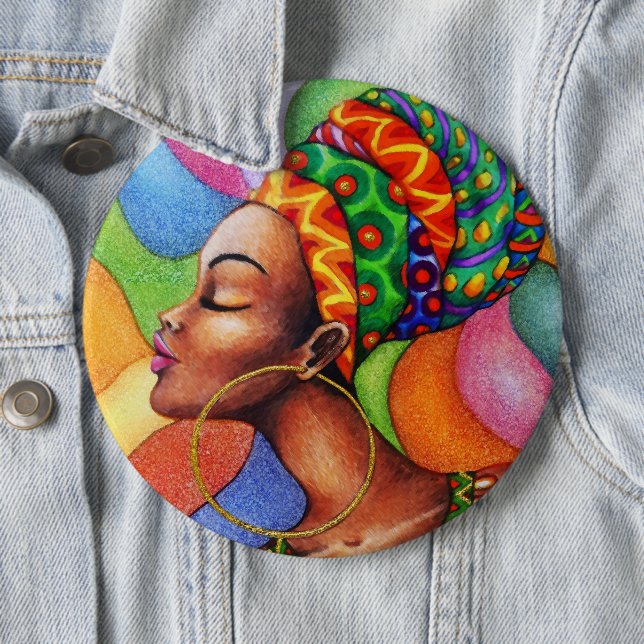Chapa Redonda De 15 Cm Mujer africana con tejidos tradicionales de cera (In situ)