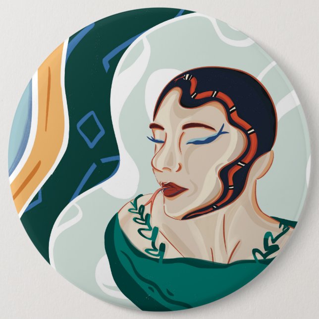 Chapa Redonda De 15 Cm Mujer serpiente - Mujer cabeza de serpiente (Anverso)