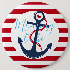 Chapa Redonda De 15 Cm Nautical Red White Anchor Baby Shower Mommy-to-be