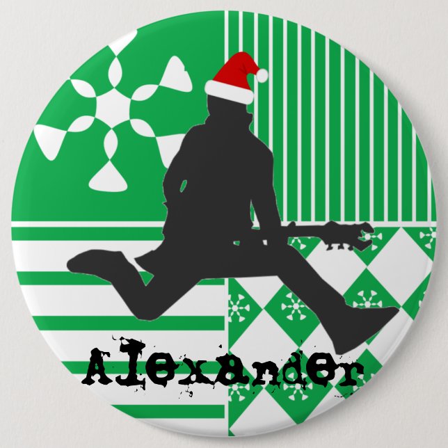 Chapa Redonda De 15 Cm Navidad de la estrella del rock de Santa que (Anverso)