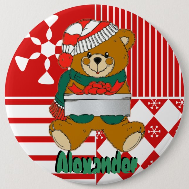 Chapa Redonda De 15 Cm Navidad del oso de peluche que almacena los (Anverso)