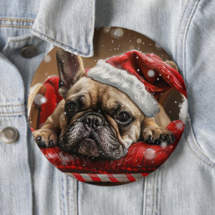 Chapa Redonda De 15 Cm Navidad Festiva de Bulldog Francés